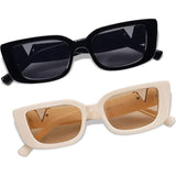 Retro Vierkante Zonnebrillen - UV-bescherming - Mode Accessoires voor Buiten - Set van 2 - Zwart & Beige