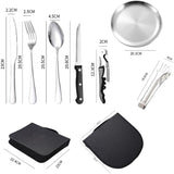 10-Delige - Campingbestekset - RVS Kampeer Servies - Bestekset Voor 2 Personen - Vorken - Lepels - Tafelmessen - Botermes - Borden - Vleestang - Opbergtas - Outdoor Picknick Servies - Kampeer Accessoire