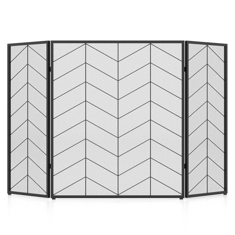 Vuurhaardscherm – 132 x 79 cm (52 x 31 Inch) – Opvouwbaar Design – Metalen Frame – Hittebestendig – Decoratief Herringbone Patroon – Vrijstaand – Geen Montage Nodig