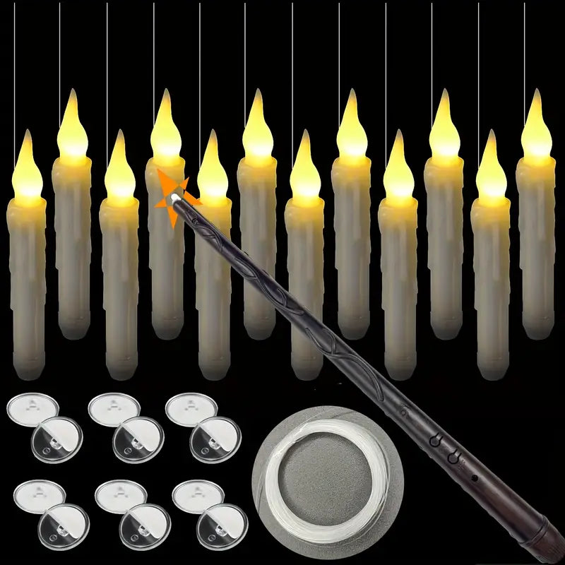 Zwevende LED Kaarsen - 20  Stuks - Met Magische Toverstok Afstandsbediening - Flickerend Warm Licht - Flameloos - Voor Harry Potter Feest, Kerst, Halloween, Bruiloft & Kamerdecoratie