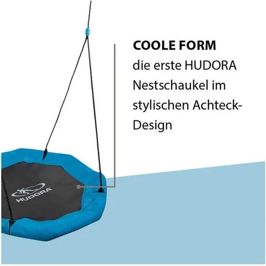 Hudora Nestschommel Octagon 90 cm - Nest Schommel - Vogel Nestschommel - Ronde Tuinschommel - Kinder Schommel Voor Buiten - Schommelzitje Met Touwen - Stalen Frame - Textiel - Verstelbare Touwen - 90 cm - Max Belasting 100 kg - Tuin Speeltoestel