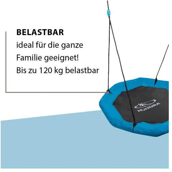 Hudora Nestschommel Octagon 90 cm - Nest Schommel - Vogel Nestschommel - Ronde Tuinschommel - Kinder Schommel Voor Buiten - Schommelzitje Met Touwen - Stalen Frame - Textiel - Verstelbare Touwen - 90 cm - Max Belasting 100 kg - Tuin Speeltoestel