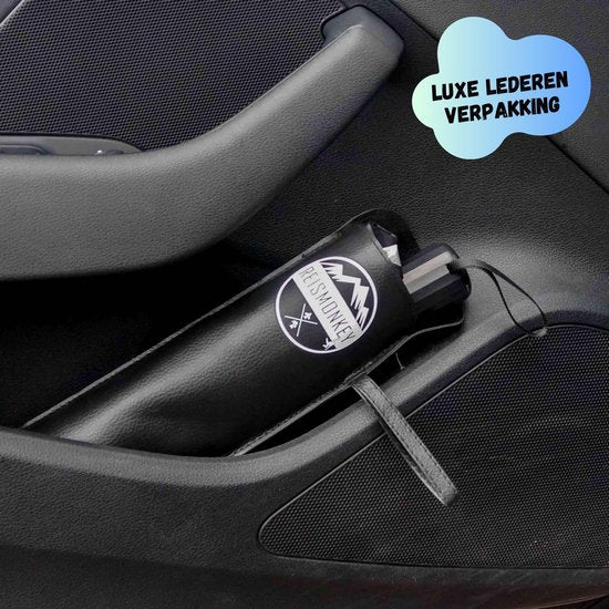 Auto Zonnescherm 145cm x 79 cm - Inklapbaar & Universele Pasvorm - Bescherm tegen Oververhitting - Luxe Lederen Hoes - Zwart/Grijs - Ideaal voor SUV, Sedan & Meer