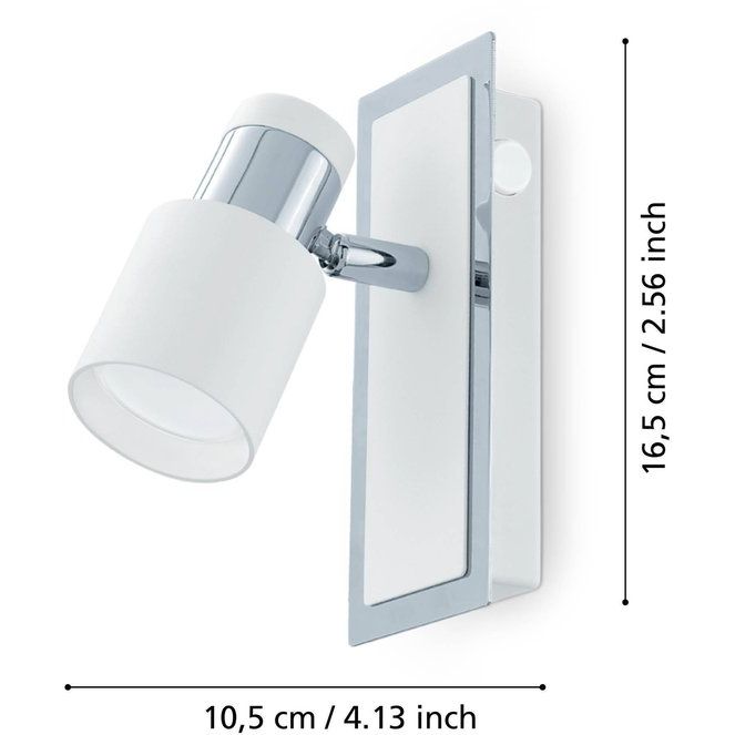 Eglo Davida Spot 1-Lichts Chroom Wit - LED Wandspot Plafondspot met Verstelbare Lampenkop - Moderne Binnenverlichting voor Woonkamer Slaapkamer Hal en Keuken - Metalen Spotlamp voor Interieur