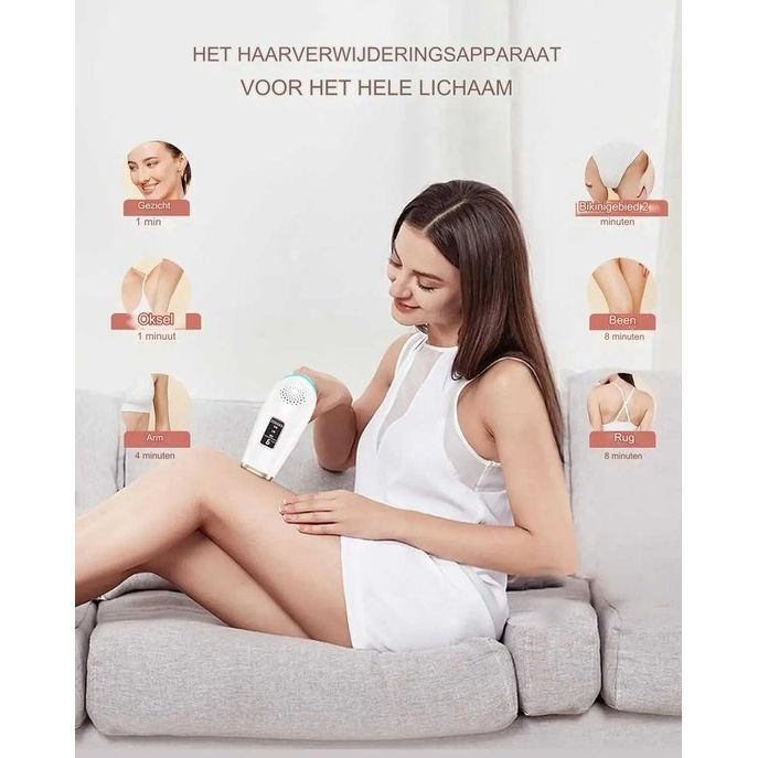 IPL Laser Ontharingsapparaat – Permanent Haarverwijderingssysteem – 36W – 5 cm² Bestralingsoppervlakte – 9 Energieniveaus – Geschikt Voor Gezicht en Lichaam – Huidverjonging en Acnebehandeling