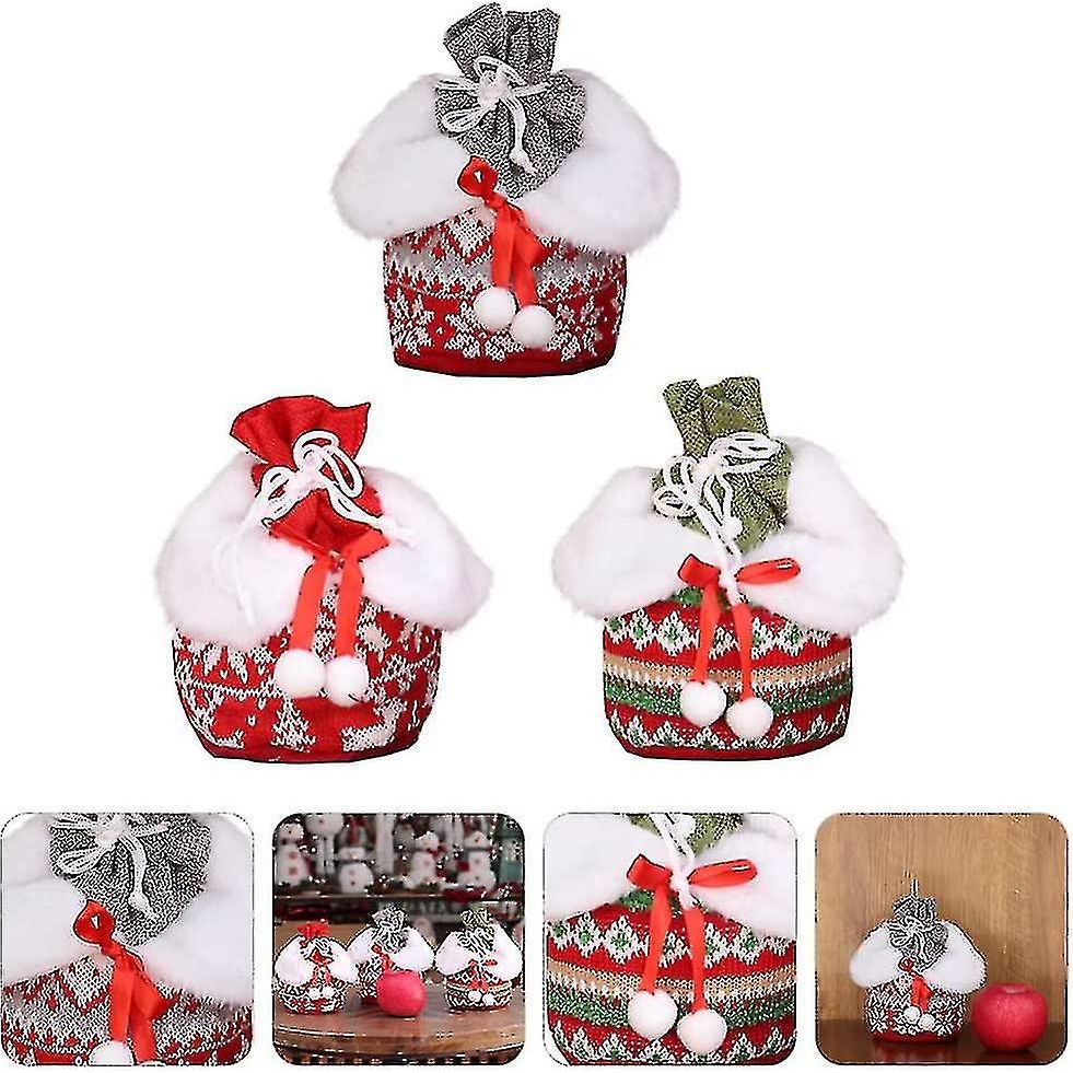 Kerstdecoraties 3D Ontwerp Stoffen Kerstzakken Breien Xmas Cadeauzakken Voor Kerstdecoraties Voor Kinderen - Set van 3 - Rood