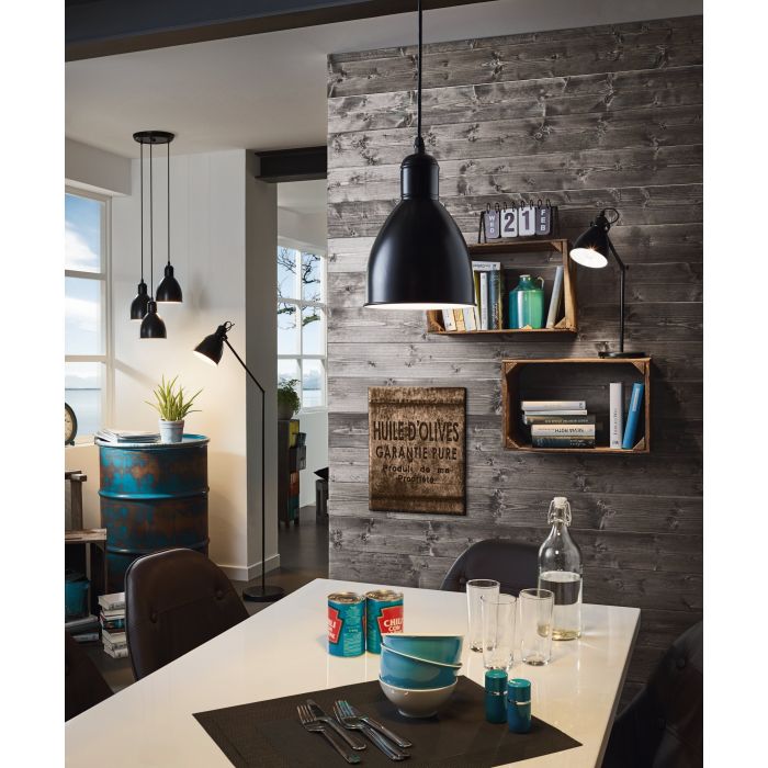 Hanglamp - Priddy Grijs - 150cm Lang - Industriële Stijl - Zwart Metaal - Retro Ontwerp - Verstelbare Ophanghoogte - E27 Fitting - Voor Woonkamer, Eetkamer of Kantoor - Energiezuinige Verlichting - Tijdloos Design
