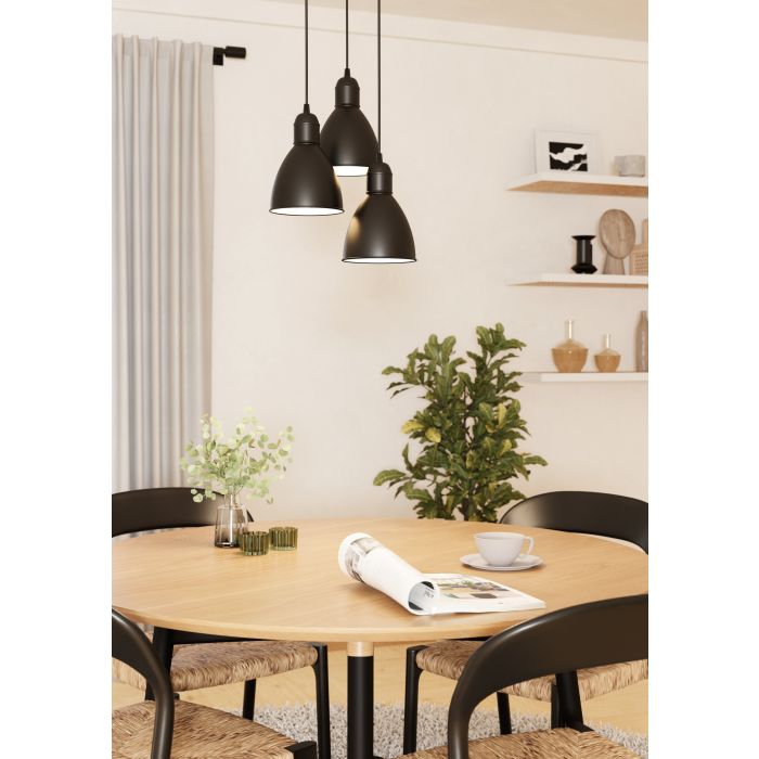 Hanglamp - Priddy Grijs - 150cm Lang - Industriële Stijl - Zwart Metaal - Retro Ontwerp - Verstelbare Ophanghoogte - E27 Fitting - Voor Woonkamer, Eetkamer of Kantoor - Energiezuinige Verlichting - Tijdloos Design