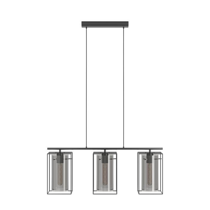 LONCINO Hanglamp - Industrieel Stalen Design - Zwart-Transparante Gerookte Glazen Kap - Moderne Plafondlamp - Geschikt Voor Woonkamer, Eetkamer, Keuken - 745mm Lang - Hoogte Verstelbaar Tot 1100mm - Geschikt Voor E27 Fitting