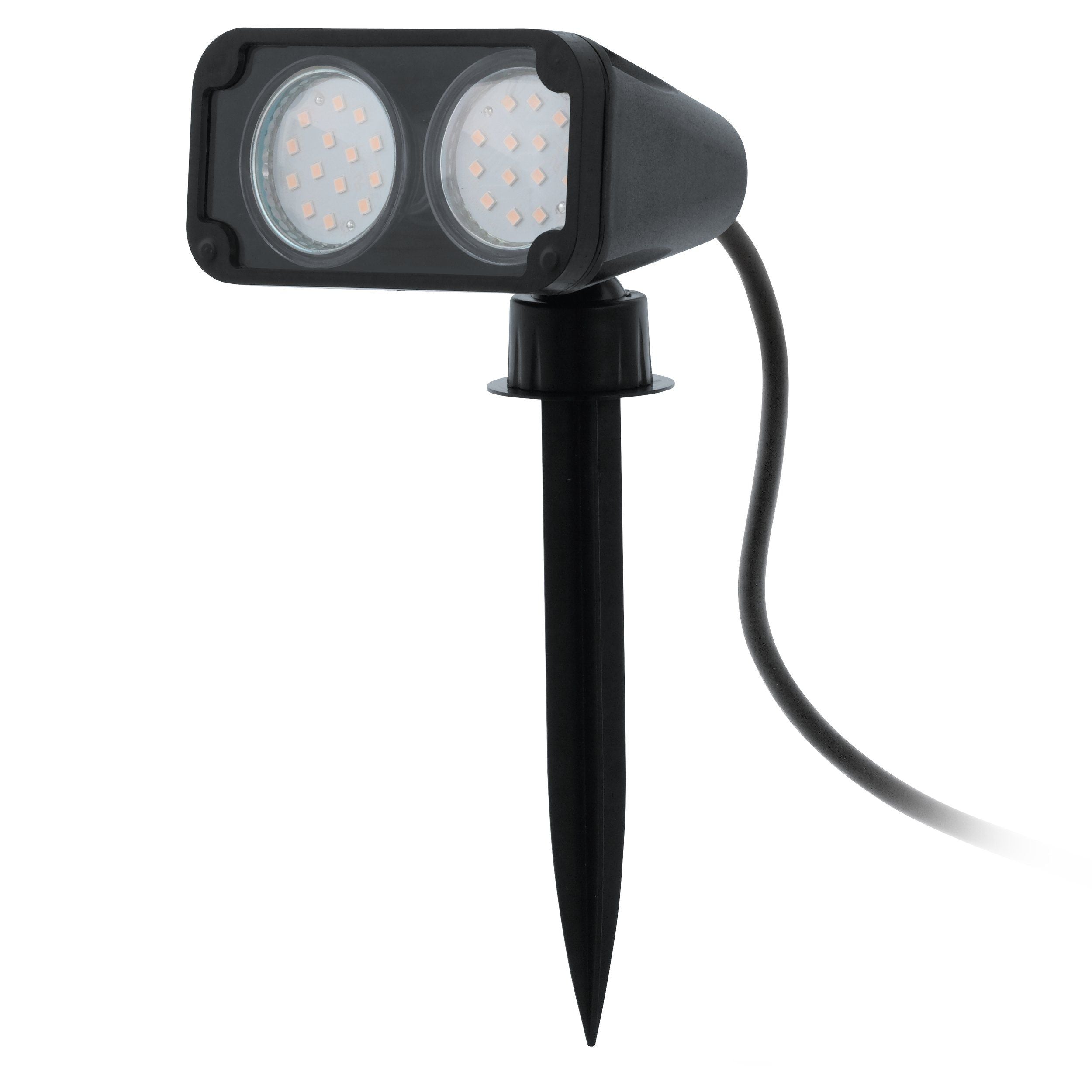 NEMA 1 Grondpin - LED Tuinspot - Zwart Kunststof - Verstelbare Kop - Inclusief GU10 LED - IP44 Spatwaterdicht - 3000K Warm Wit Licht - 250 Lumen - 115x115x180 mm - Met Kabel en Stekker