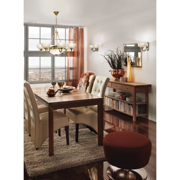EGLO SAVOY Hanglamp - Gebronsde Metalen Behuizing - Witte Satijnen Glazen Kap - Elegante Plafondlamp - IP20 Veiligheidsklasse - Diameter 74 cm - Hoogte 110 cm - 220-240V, 50/60Hz