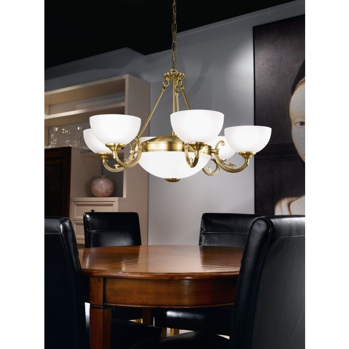 EGLO SAVOY Hanglamp - Gebronsde Metalen Behuizing - Witte Satijnen Glazen Kap - Elegante Plafondlamp - IP20 Veiligheidsklasse - Diameter 74 cm - Hoogte 110 cm - 220-240V, 50/60Hz