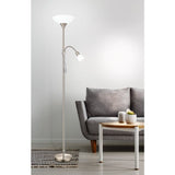 UP 2 Vloerlamp - Slank Design in Nikkel-Nero Staal - Witte Kunststof en Glazen Kappen - Twee E27 Lichtpunten - In-Line Schakelaar - Hoogte 1765mm