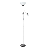 UP 2 Vloerlamp - Slank Design in Nikkel-Nero Staal - Witte Kunststof en Glazen Kappen - Twee E27 Lichtpunten - In-Line Schakelaar - Hoogte 1765mm