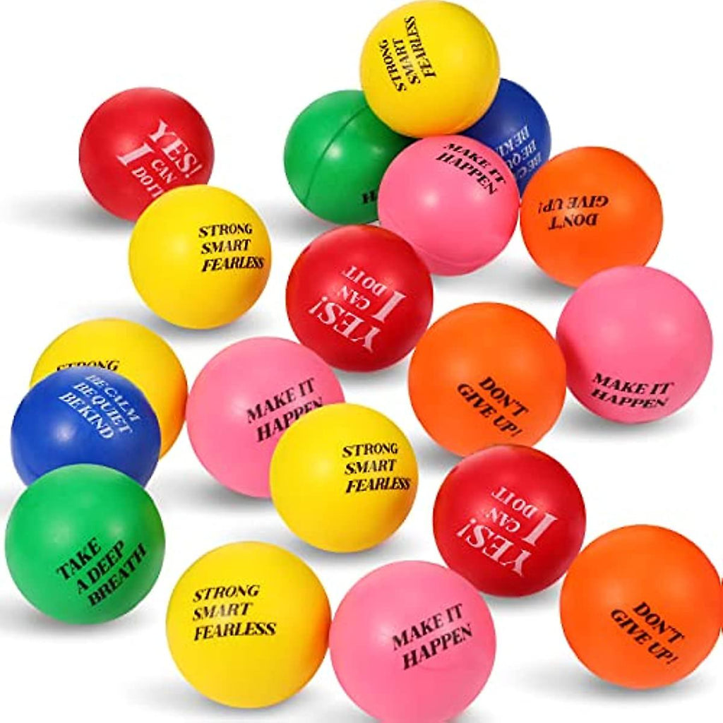 16-Delige Motiverende Stressballen Set - Kleurrijk & Inspirerend voor Ontspanning Overal: Perfect voor Kantoor, Thuis, en Onderweg - Inclusief Diverse Inspiratiecitaten in Levendige Kleuren