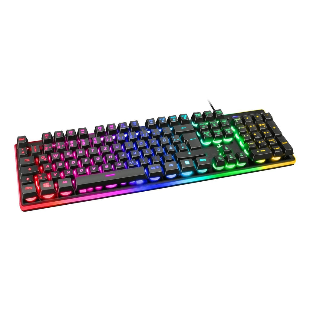 Deltaco Gaming toetsenbord – RGB verlicht gaming keyboard – QWERTZ layout met anti ghosting 25 toetsen – membraan toetsenbord met floating keycaps – USB bedraad toetsenbord – 435 x 135 x 20 mm – ergonomisch S design