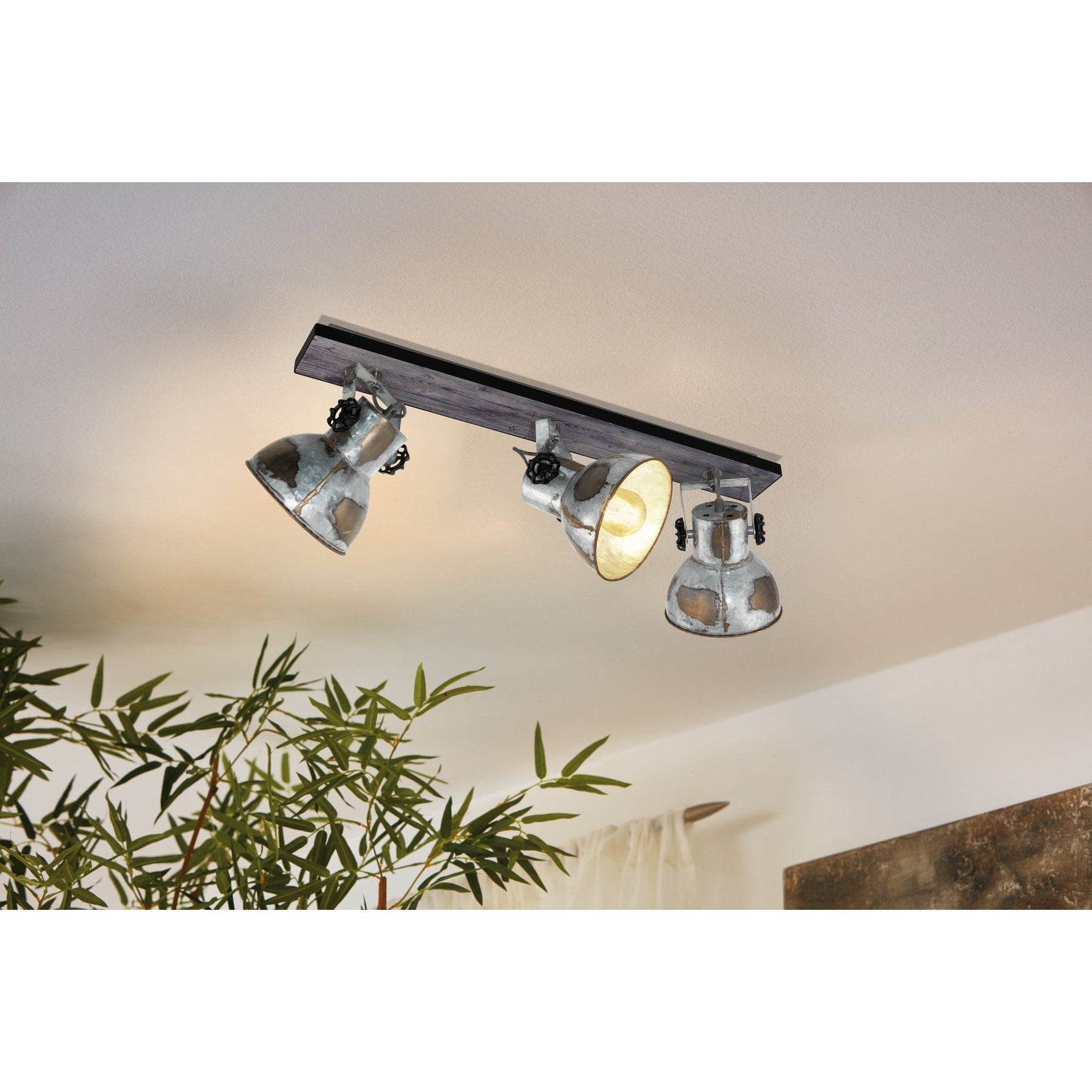 BARNSTAPLE Plafondlamp - Industrieel Spotlamp - Hout En Metaal Design - Verstelbare Zinken Spots - Vintage Look Voor Woonkamer, Keuken, Gangen - 750mm Lang - Geschikt Voor E27 Lampen