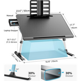 Multifunctionele PVC Tafel - Verstelbaar & Opvouwbaar - Boekensteun, Laptopstopper, Opberglade, Tabletsleuf - 60x45x28cm - Zwart
