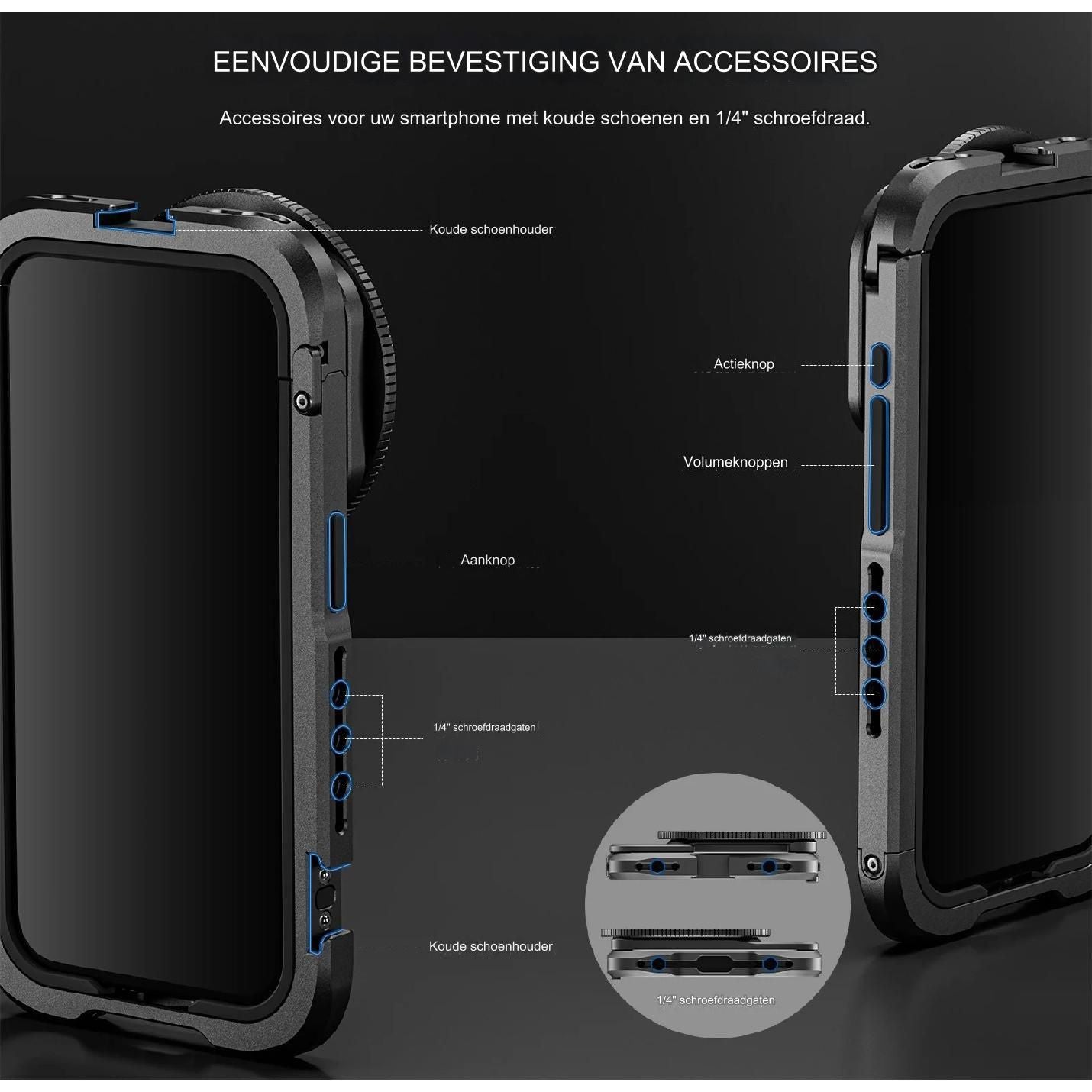 Neewer - Metalen Videocage voor iPhone 15 Pro - Bescherming & Verbeterde Vlog Ervaring - Compatibel met MagSafe & PA010 - Geen Montage Nodig - Lichtgewicht Aluminium & Rubber - Inclusief 67MM Filter- & 17MM Lenshouder - PA023