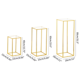 Set van 3 Goudkleurige Metalen Bloemenvazen - Geometrische Design - Verschillende Hoogtes 40/60/80 cm - Stabiel & Elegante Tafeldecoratie voor Bruiloften & Evenementen