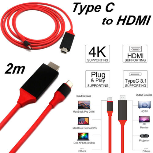 2M - USB- C naar HDMI Kabeladapter - Ondersteunt 4K Resolutie - Plug-and-Play - Geschikt voor Samsung Galaxy S8/S9/S10 & Andere Apparaten - Ideaal voor HDTV, Projectoren, AV-ontvangers