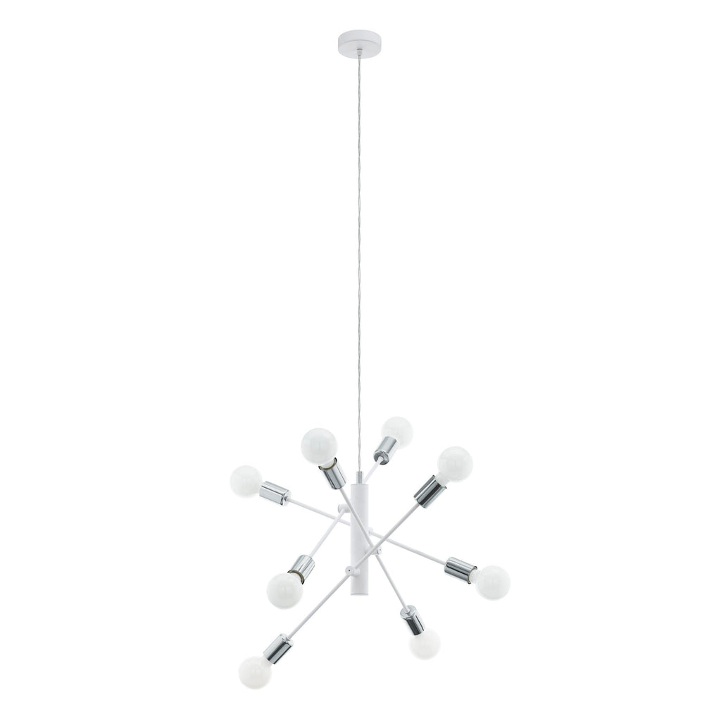 EGLO - GRADOLI Hanglamp - Wit Staal Met Chromen Details - 8 Verstelbare Armen - Minimalistisch En Futuristisch Design - Geschikt Voor E27 Lampen - 710mm Diameter - Verstelbare Hoogte Tot 1100mm