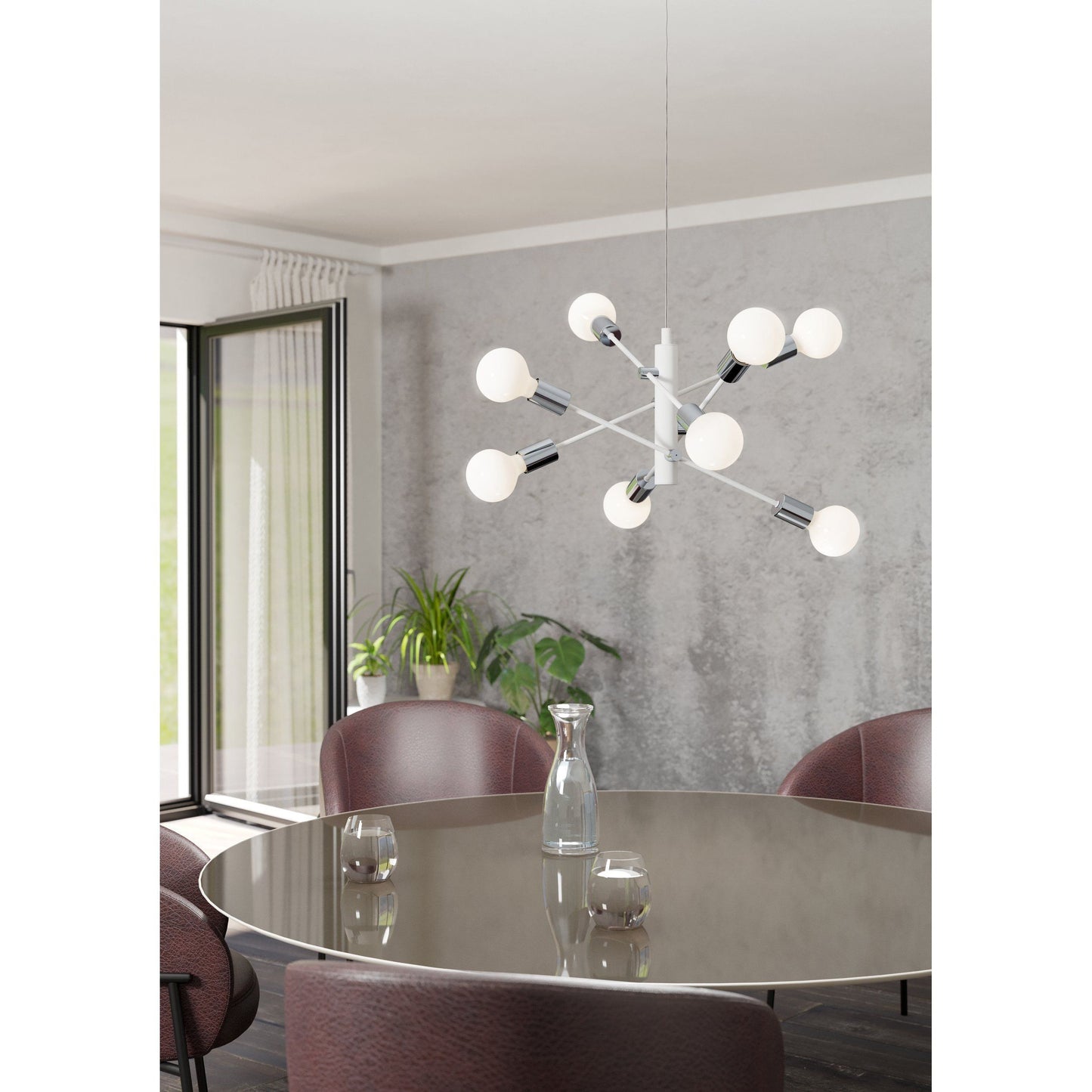 EGLO - GRADOLI Hanglamp - Wit Staal Met Chromen Details - 8 Verstelbare Armen - Minimalistisch En Futuristisch Design - Geschikt Voor E27 Lampen - 710mm Diameter - Verstelbare Hoogte Tot 1100mm