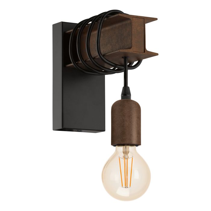 EGLO - TOWNSHEND 4 Wandlamp - Industrieel Design Met Stalen Behuizing - Zwart en Bruin Kleur - E27 Fitting - Geschikt Voor Woonkamer, Slaapkamer, Gang - IP20 Veiligheidsklasse