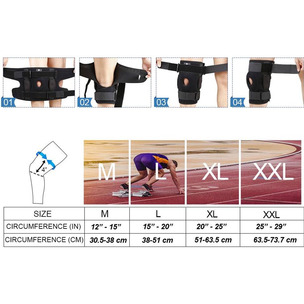 Gescharnierde Kniebrace met Zijstabilisatoren – Maximale Ondersteuning – Open Patella Compressie voor Mannen & Vrouwen – Verlichting bij Pijn, Zwelling, Gewrichtspijn, Blessureherstel - Zwart