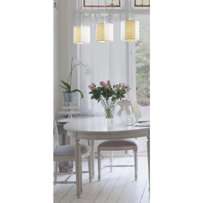 EGLO ARNHEM Hanglamp - Staal - Wit - Lampenkap van Papier en Zeewier - E27 Fitting - IP20 Veiligheidsklasse - Afmetingen: 1020x240x1100 mm - 2,75 kg - 220-240V Voedingsspanning - Exclusief Lichtbron - Voor Woonkamer/Eetkamer