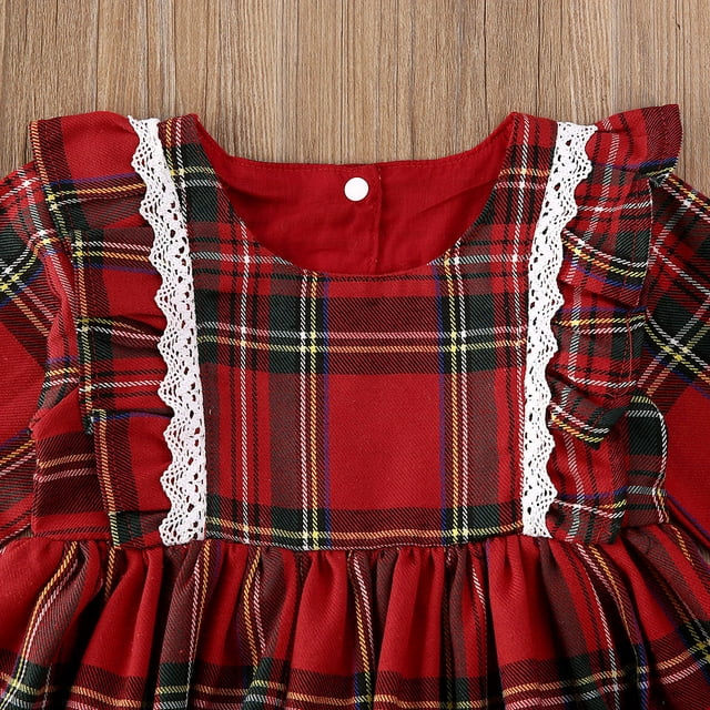 Kerstmeisjes Rode Jurk - Kant & Ruches Tutu Feestjurk - Meisjes Geblokte Jurk - Kant Ruches Tutu Feestjurk - Prinsessen Casual Jurk voor Peuters en Kleuters