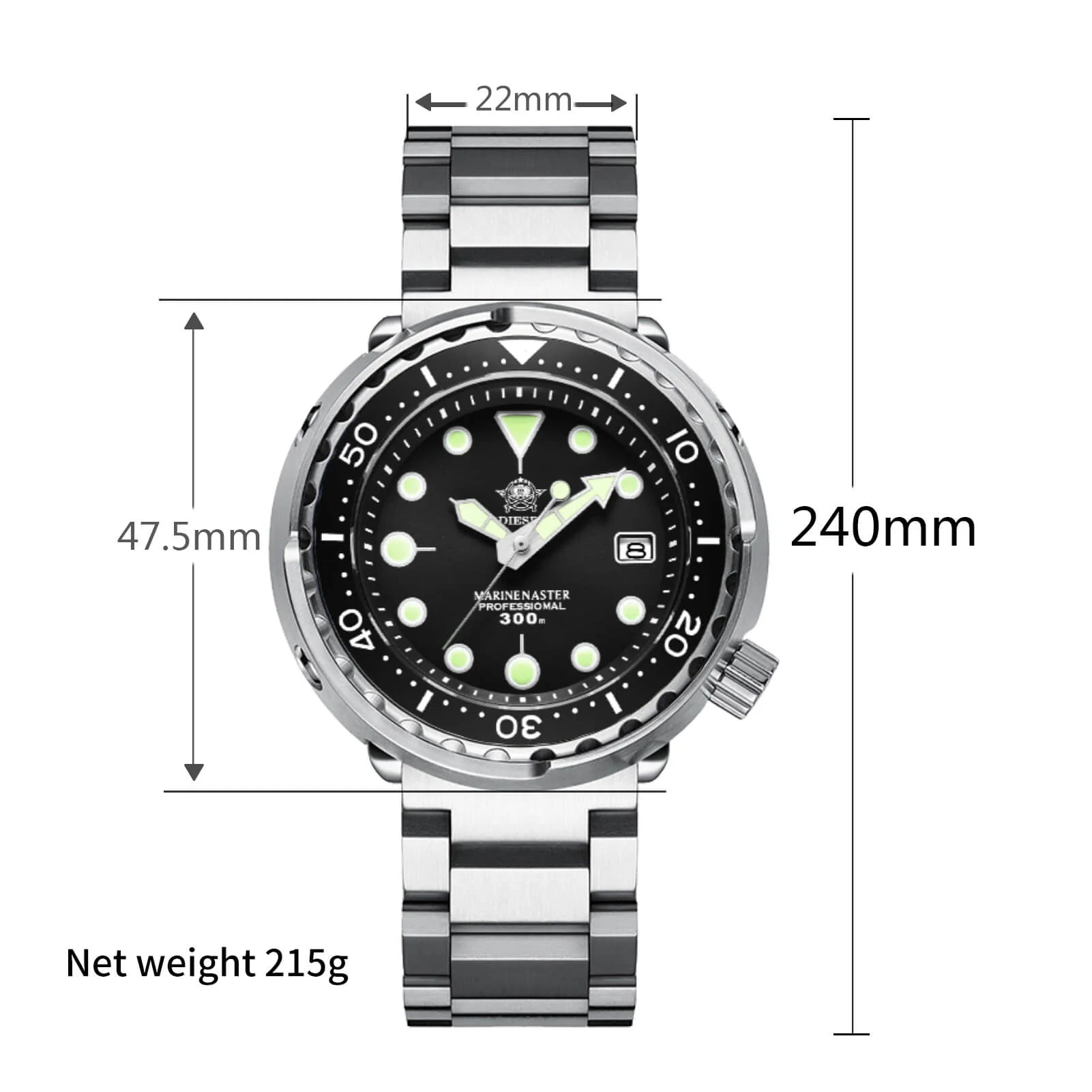 ADDIESDIVE Tuna 300M Automatisch Duikershorloge - Tuna Diver (MY-H5) - Professioneel, Waterbestendig & Robuust - Duikhorloge
