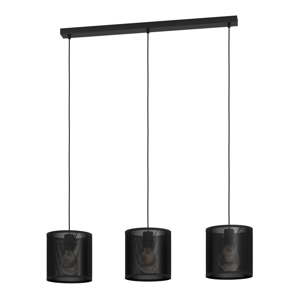 MANBY Hanglamp - Zwart Metalen Kappen - Industriële Draadraster Design - 3 Lichtpunten - Geschikt Voor Woonkamer, Eetkamer, Slaapkamer - Verstelbare Hoogte Tot 1100mm - Compatibel Met E27 Lampen - 900mm Lang