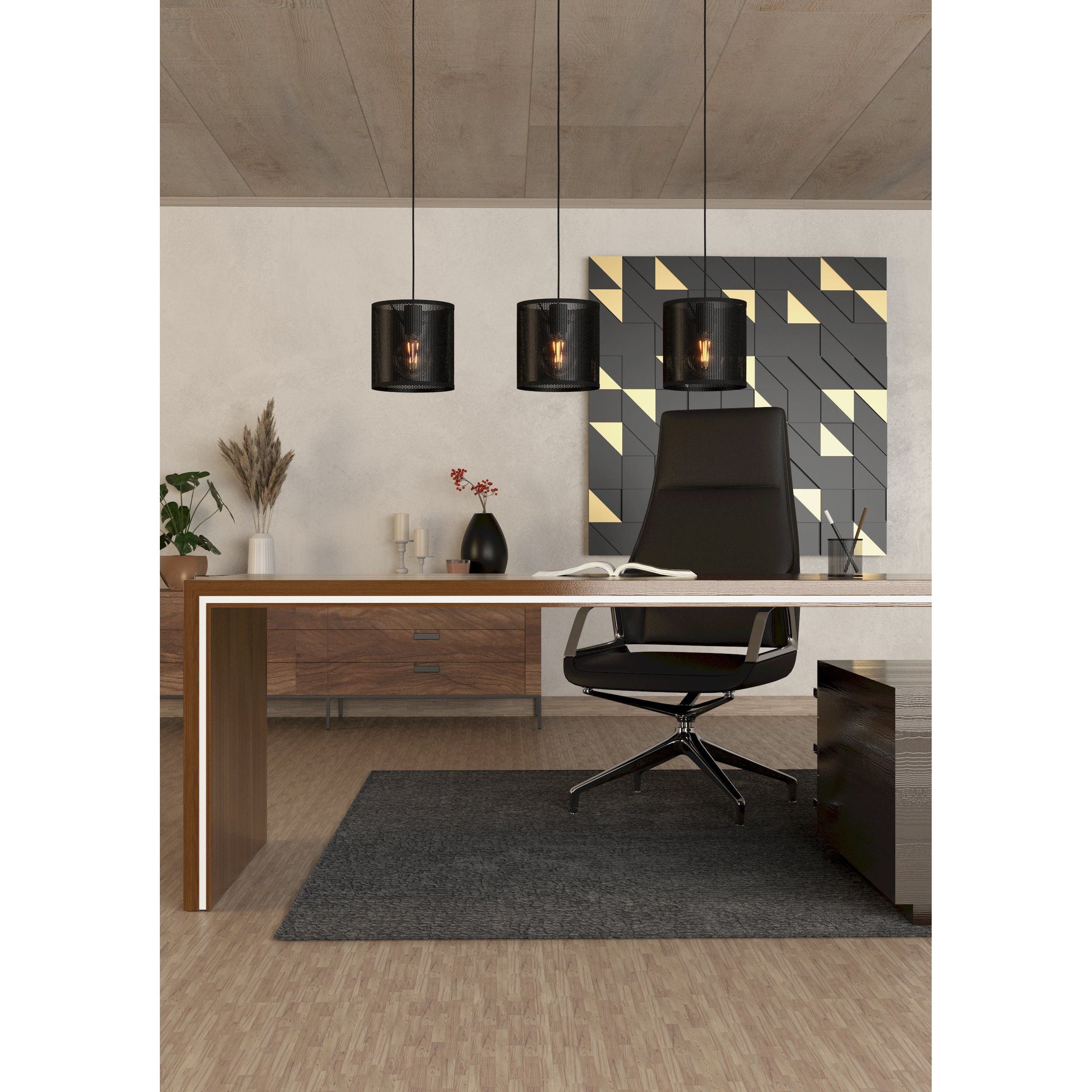 MANBY Hanglamp - Zwart Metalen Kappen - Industriële Draadraster Design - 3 Lichtpunten - Geschikt Voor Woonkamer, Eetkamer, Slaapkamer - Verstelbare Hoogte Tot 1100mm - Compatibel Met E27 Lampen - 900mm Lang