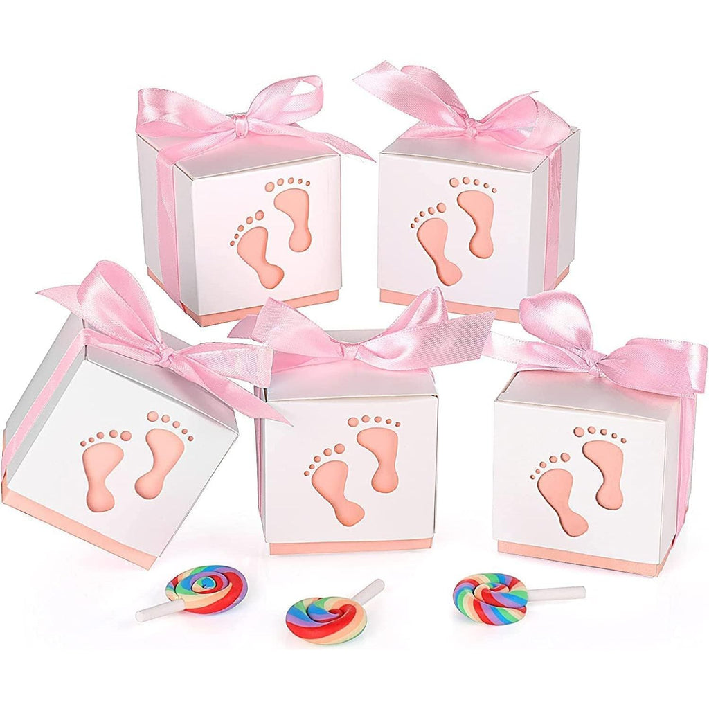 50 Stuks - Feestelijke Snoepdoosjes met Strik - Voor Babyshowers en Speciale Gelegenheden - 6x6x6 cm - Set van 50 - Roze