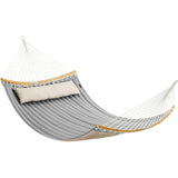 Tweepersoons Hangmat 200 x 140 cm – SONGMICS Opvouwbare Hangmat Met Gebogen Bamboe Spreidstokken En Kussen – Oxford Stof In Grijs-Beige – Tot 225 kg Draagkracht – Comfortabele Buitenhangmat Voor Tuin, Strand En Reizen