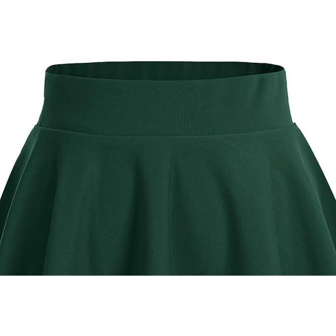 Dames Mini Skaterrok – Maat M – Donkergroene A-Lijn Rok – Stretchy Flared Rok Met Elastische Tailleband – Casual & Trendy Korte Rok Voor Dagelijks Gebruik, School, Werk Of Feest