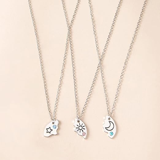 3-Delige Vriendschapskettingen Set - Zilveren Kettingen Voor Vrouwen - Beste Vriendinnen Kettingen Voor 3 Meisjes - Ster, Zon En Maan Kristal Kettingen - Vriendschapssieraden Cadeau Voor Verjaardag, Afstuderen En Speciale Gelegenheden