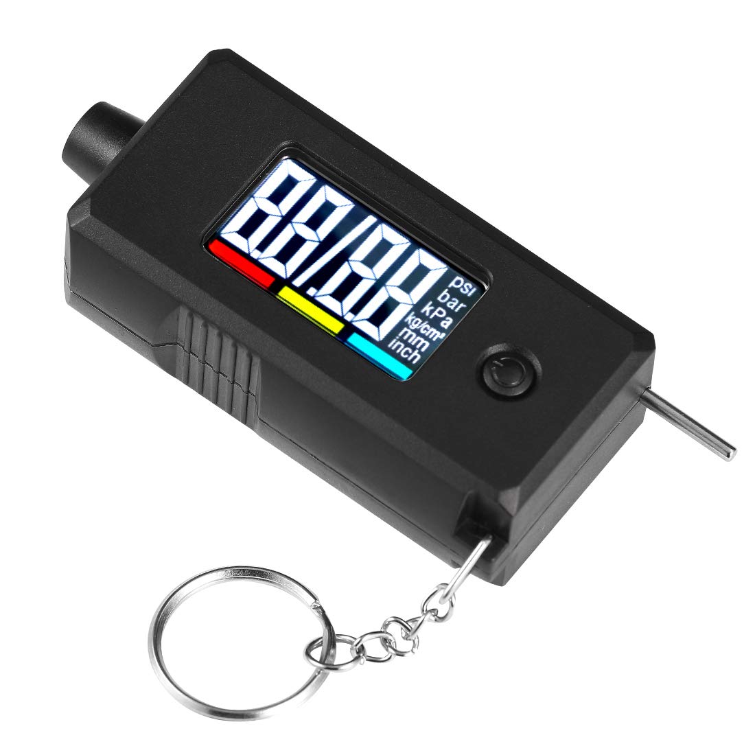 CZC AUTO Digitale Bandenspanningsmeter & Profieldieptemeter 2-in-1 – LCD Verlicht Display tot 100 PSI &amp; 15mm – Nauwkeurige Meting in 4 Drukeenheden – Auto, Motor, Fiets & Truck – Inclusief Sleutelhanger – Zwart