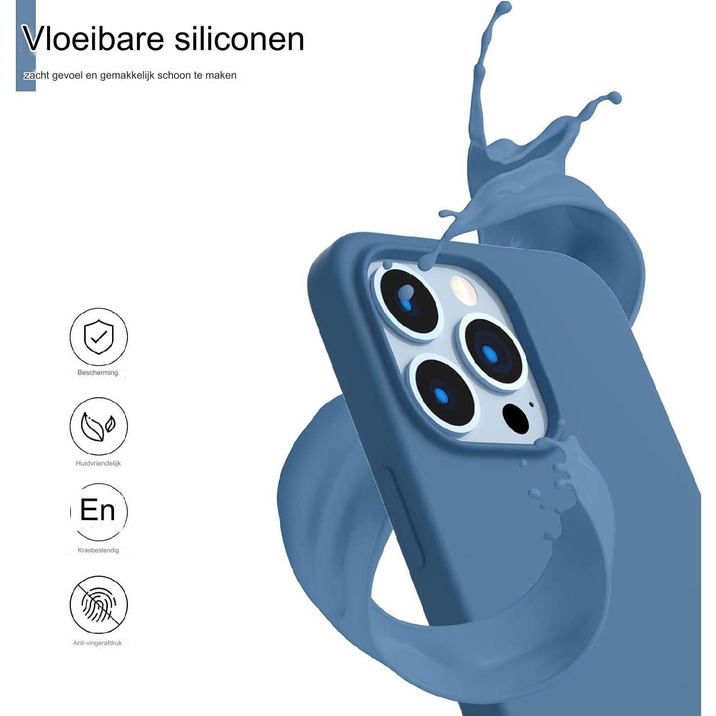 Blauwe Vloeibare Siliconen Hoes met 3 Lagen Volledige Bescherming voor iPhone 13 Pro - Compatibel met iPhone 13 Pro Hoesje 6.1, Slanke Vloeibare Siliconen 3-laags Volledige Dekking Zachte Gel Rubberen Hoes 6.1 inch Blauw