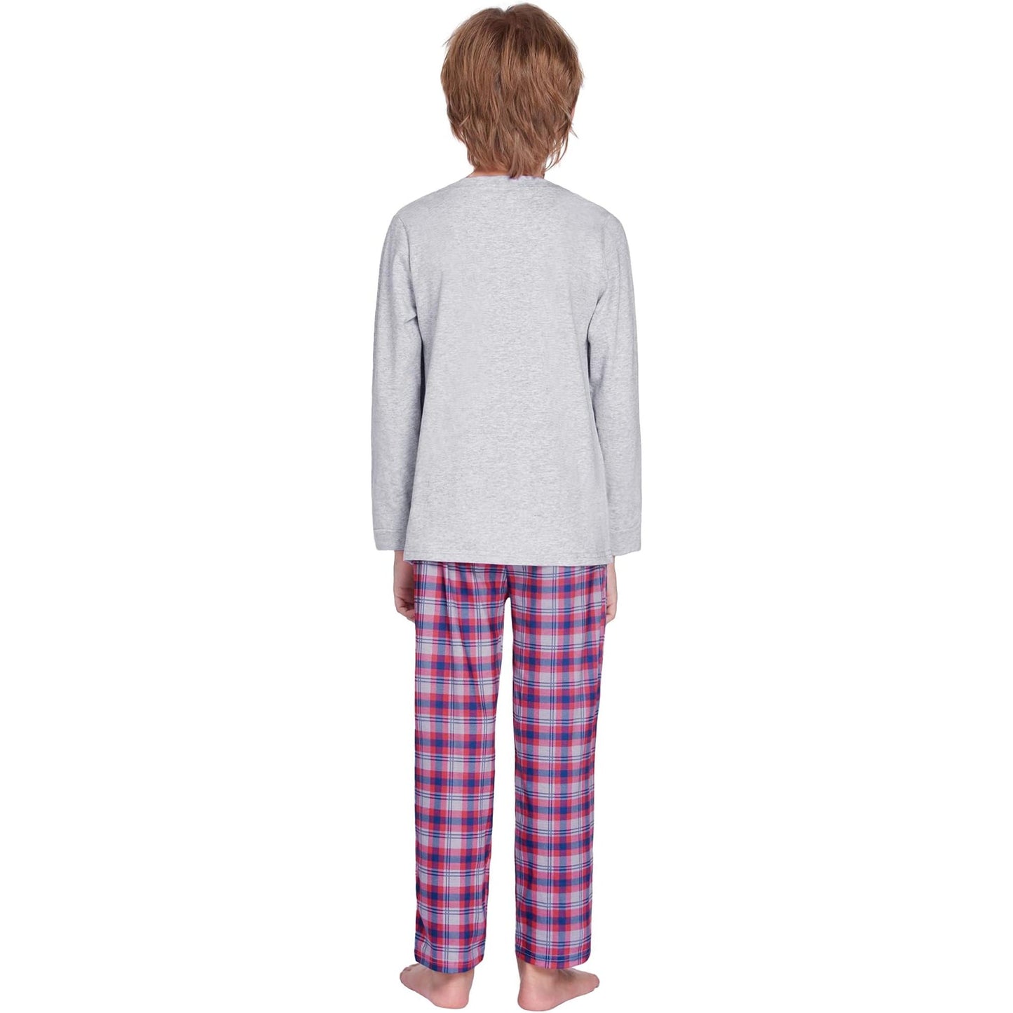 Comfortabele Kinderpyjama Set - Zachte Katoenen Top + Geruite Broek - Ideaal voor Ontspanning en Slapen