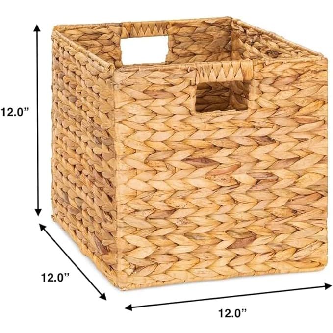 Set van 2 Natuurlijke Waterhyacint Opbergmanden 12x12 inch - Perfect voor Slaapkamer, Woonkamer & Kinderkamer, Stijlvolle Geweven Manden voor Schappen