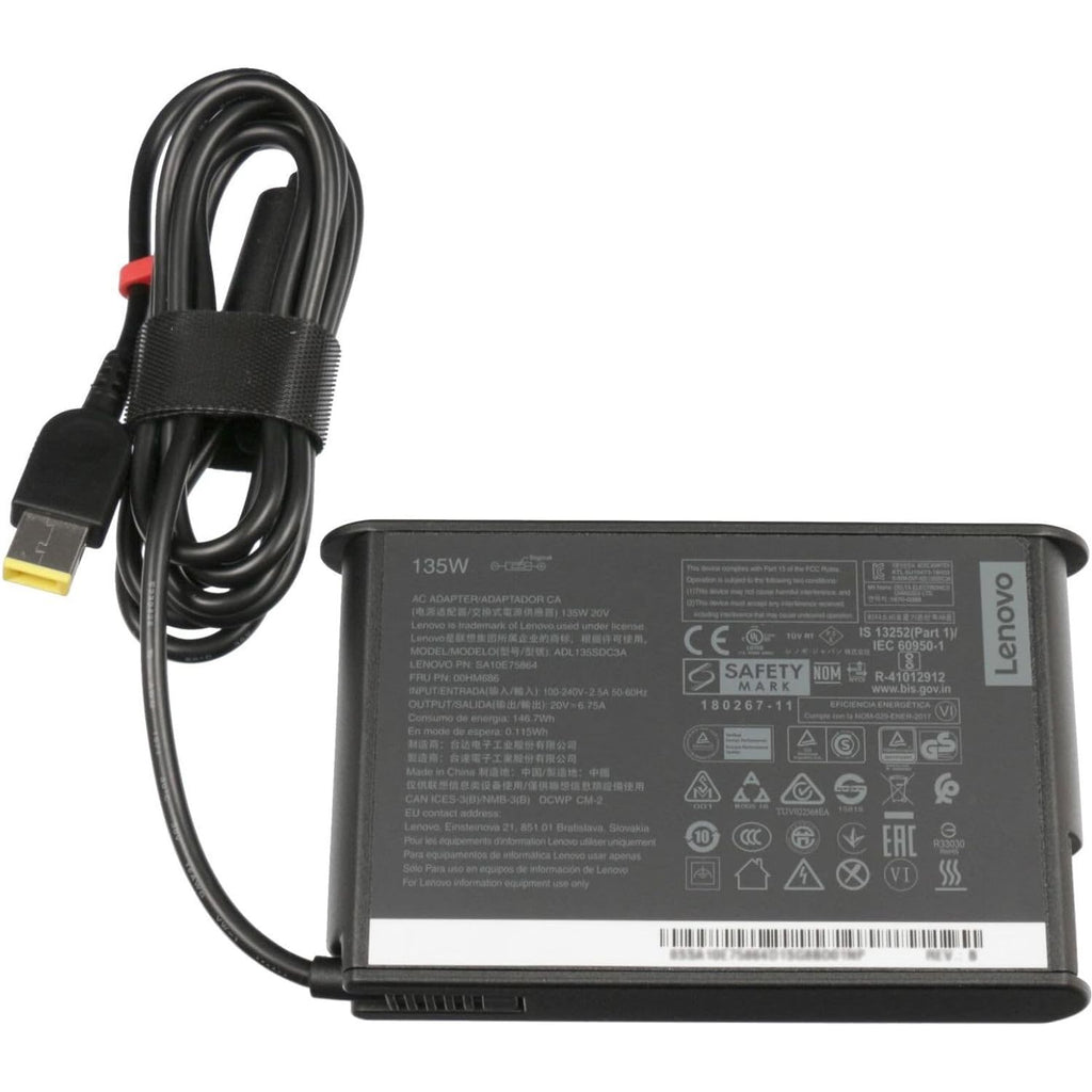 Lenovo ThinkPad X1 Extreme Gen 2 Oplader - 135 Watt - Platte Adapter - 3-polige Connector - Compatibel met Lenovo Laptops - Inclusief 3-Pins Kabel C5 - Kortsluitbeveiliging - Slim Tip Stekker - Zwart - 20 Volt, 6.75 Ampère - Energie Efficiëntie VI