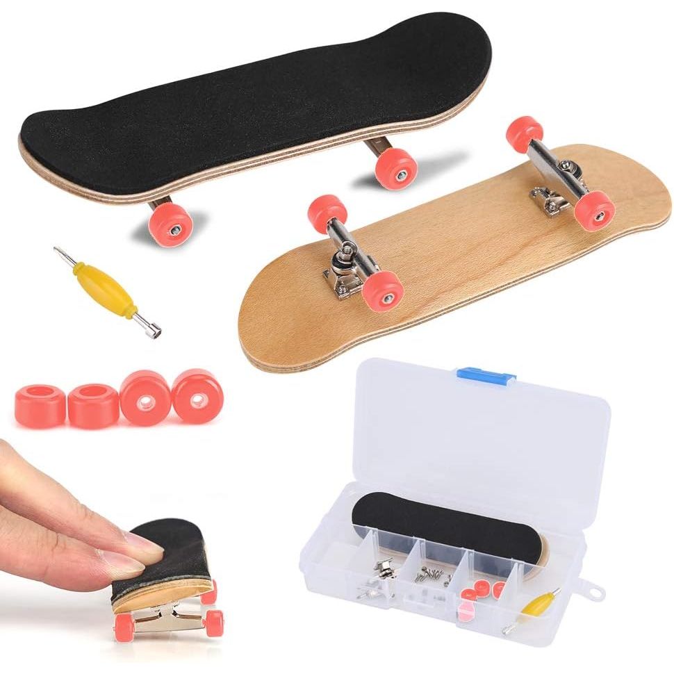 Set van 2 Finger Skateboards - 5-laags Esdoornhout en Legering - Inclusief Opbergdoos - Anti-slip Fingerboards voor Ontspanning en Stressverlichting - Perfect Cadeau voor Kinderen