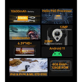 Oukitel - WP16 - Outdoor-Telefoon - 2022 -6.39HD+ Scherm - 10600mAh Batterij - 20MP Nachtvisie Camera - 8GB RAM -128GB ROM- IP68 Waterdicht - 4G - Dubbele SIM - NFC - FACE ID - Zwart/ Oranje