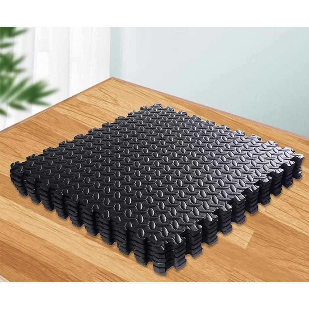 Set van 56 Vloerbeschermingsmatten met Randen – 30 x 30 cm | EVA Schuim Puzzeltegels voor Fitness, Gym, Garage, Speelkamer of Zwembad | Antislip, Geluiddempend & Waterdicht – 1 cm dik