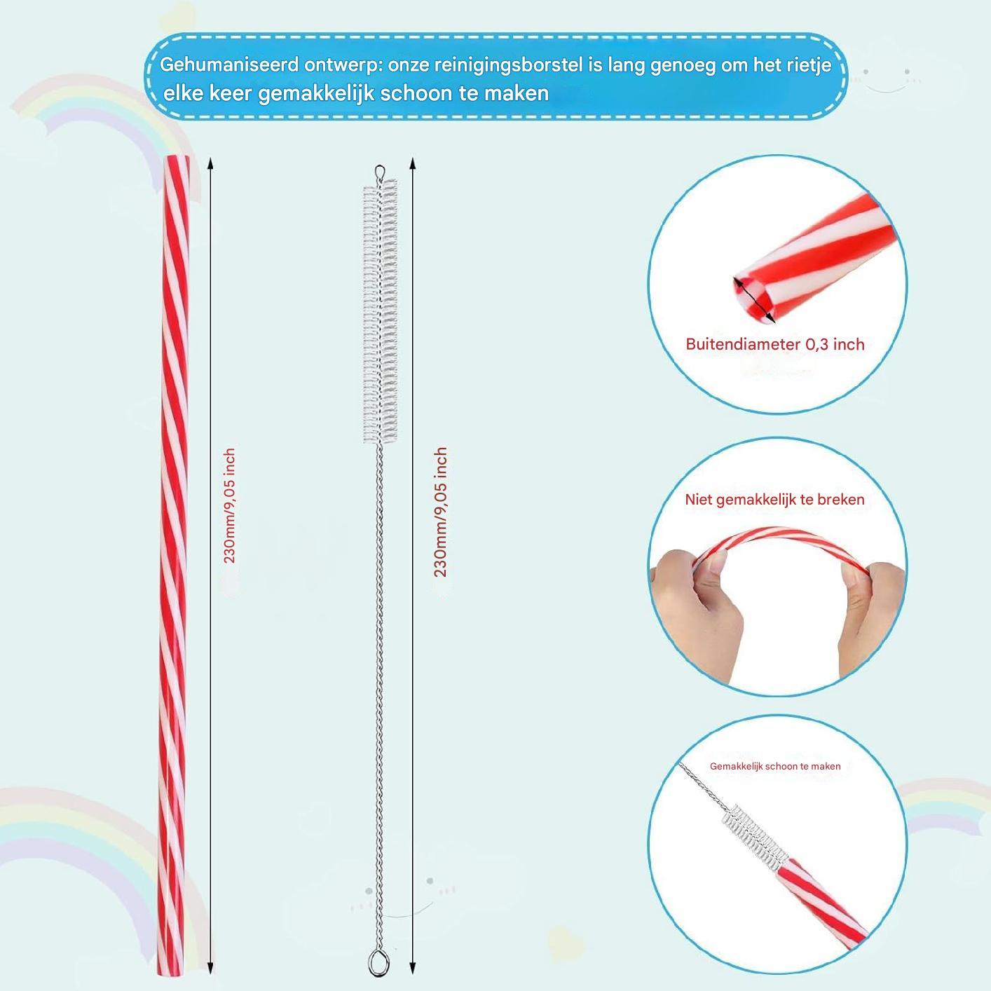 120 Stuks - Herbruikbare Plastic Rietjes - Met Reinigingsborstel - 23 cm Lang - Regenbooggestreept - Geschikt Voor Smoothies, Sap, Cocktails en Warme Dranken - Duurzaam en Afwasmachinebestendig