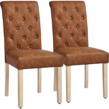 2 Stuks - Eetkamerstoelen met Hoge Rugleuning - Kunstleer met Zachte Vulling - Houten Poten - Ergonomisch Ontwerp - Retro Bruin - Voor Keuken, Eetkamer of Woonruimte