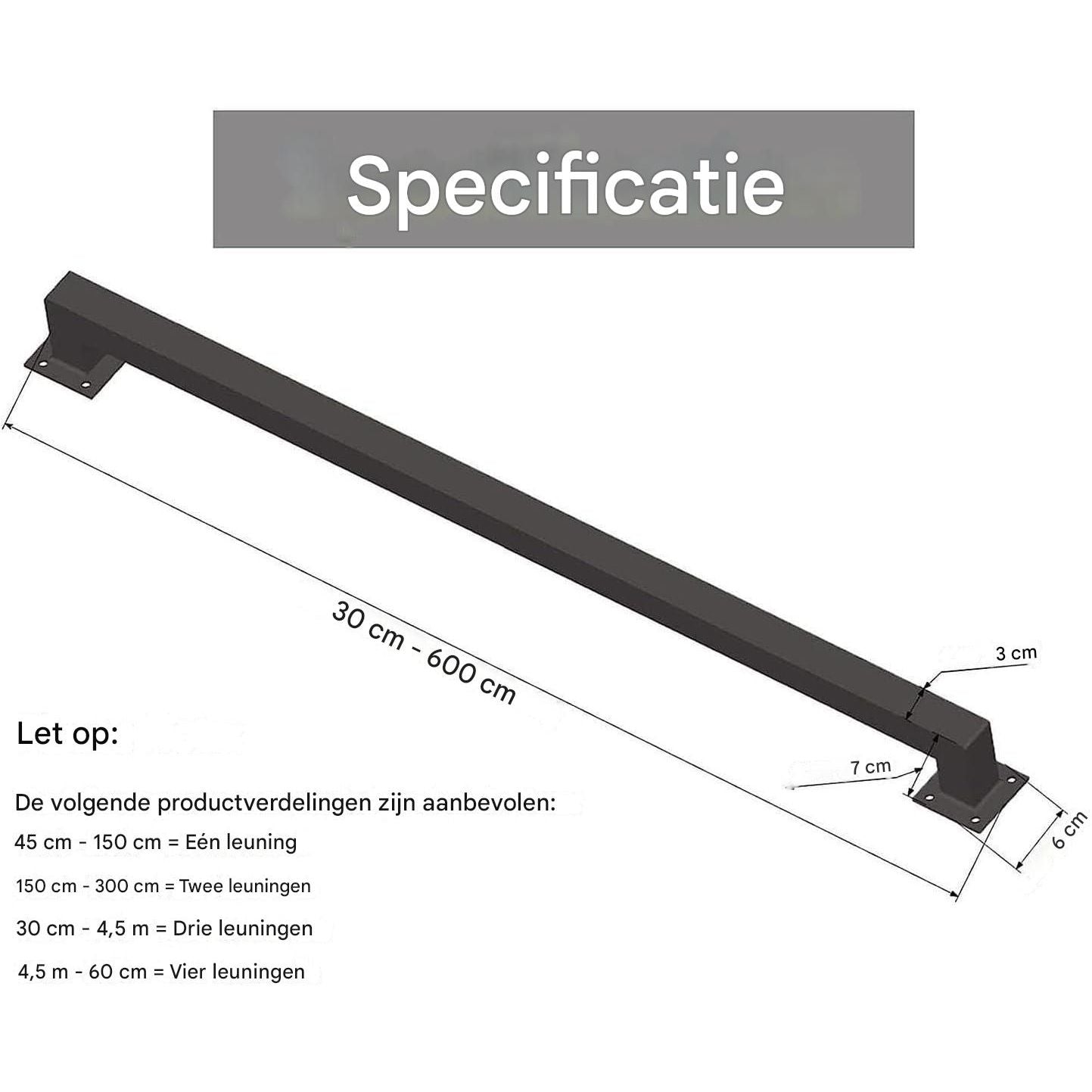 Moderne Trapleuning van Smeedijzer – Compleet Wandbevestigingspakket voor Binnen en Buiten – Sterke Metalen Leuning met Vierkante Buis en Antiroest Coating – Industrieel Design, Inclusief Bevestigingsmateriaal – Lengte 165 cm