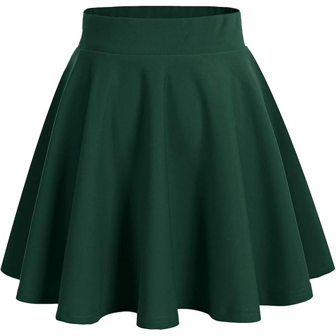 Dames Mini Skaterrok – Maat M – Donkergroene A-Lijn Rok – Stretchy Flared Rok Met Elastische Tailleband – Casual & Trendy Korte Rok Voor Dagelijks Gebruik, School, Werk Of Feest